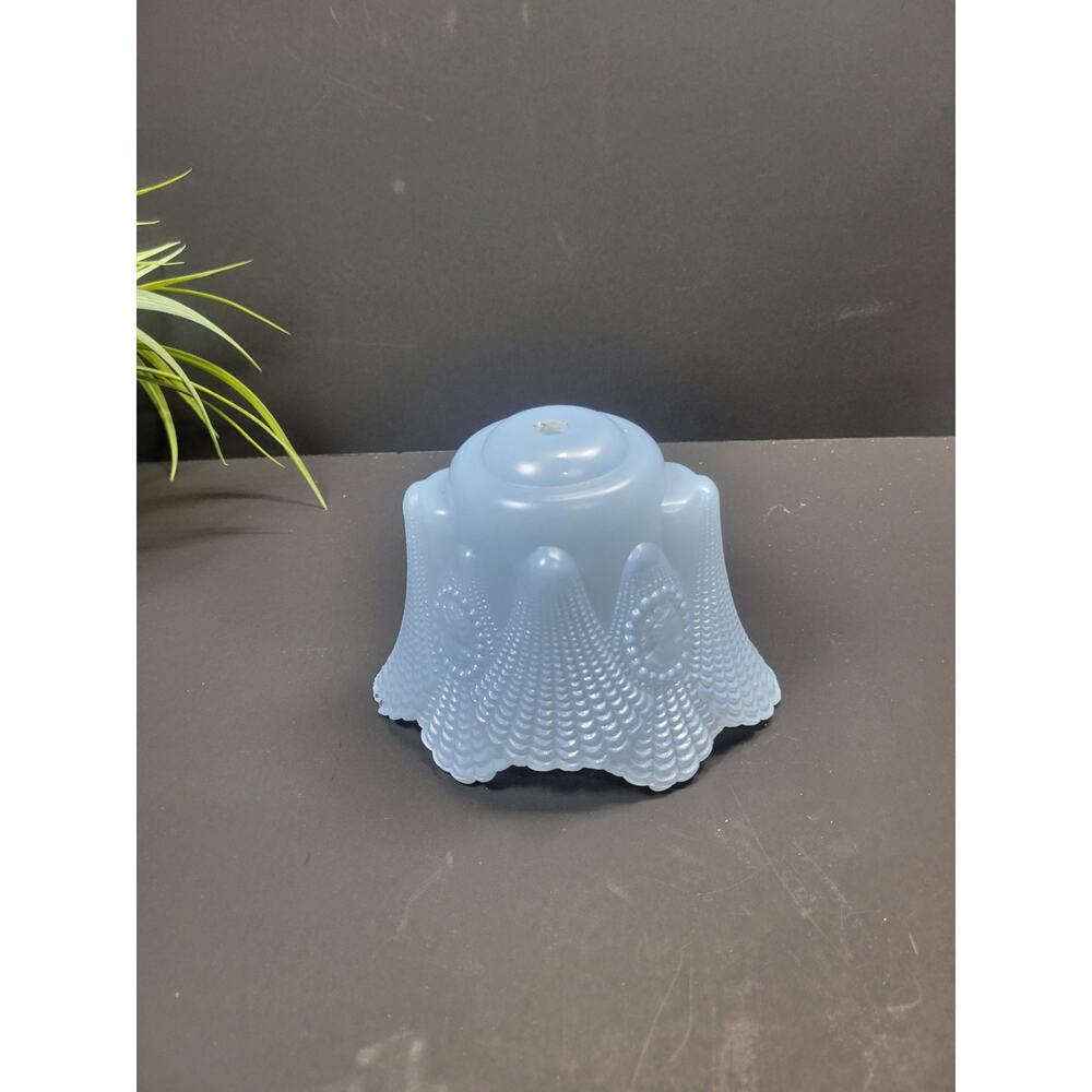 Vintage Southern Belle Blue Glass Lamp Shade Oval Bell Shape (Chip) Shell Cameo